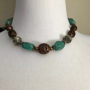 Turquoise & Bronze Beaded Accent Necklace